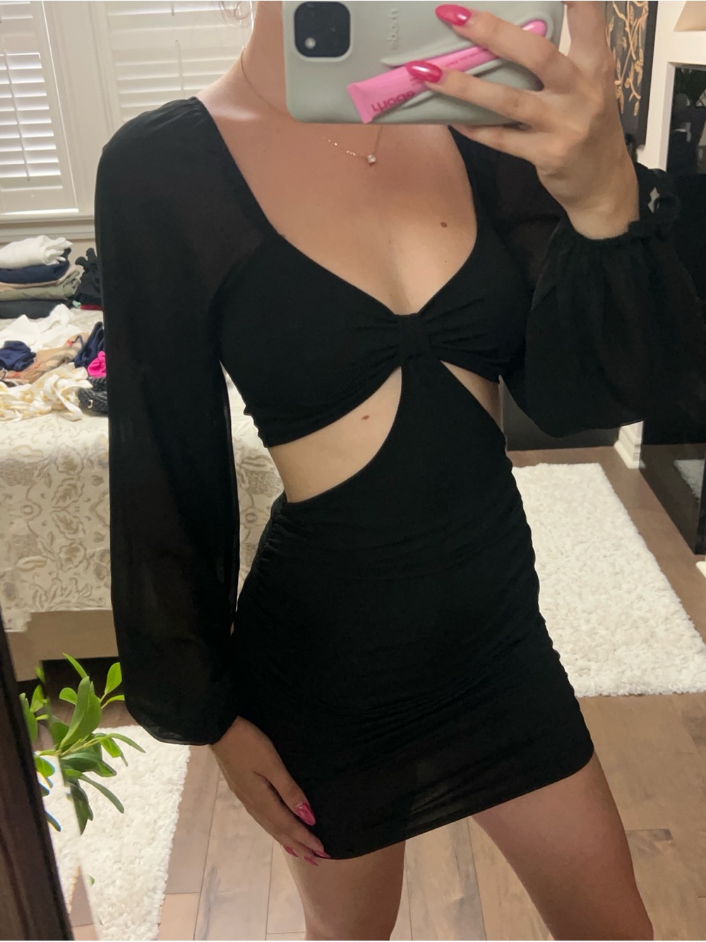 Princess Polly Black Cutout Long-Sleeve Mini Dress